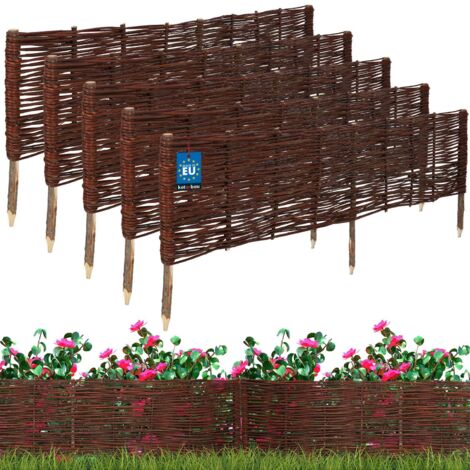 KOTARBAU® Lot de 5 Clôture Bois  - Bordure Jardin Extérieur - 120 x 30 cm - Bordure de Jardin en Osier à Planter - Marron - Cloture en Osier - Décoration Extérieure