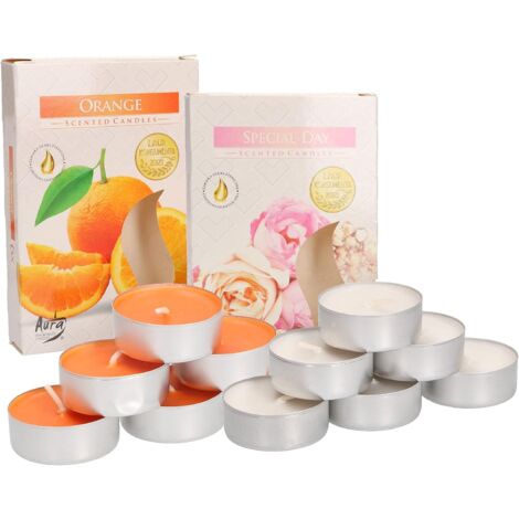KOTARBAU Lot de 6 bougies chauffe-plat parfumées - Durée de combustion : 4 heures (orange + jour spécial)
