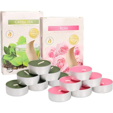 KOTARBAU Lot de 6 bougies chauffe-plat parfumées - Durée de combustion : 4 heures (rose + thé vert)