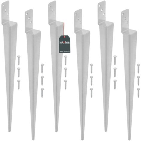 KOTARBAU® Lot de 6 Pièces Support Poteau Bois - Pied de Poteau - 600 mm - Acier Galvanisé - 60 x 110 mm - Argent - pour Clôtures - Pavillons - Pergolas - Résistant à la Corrosion