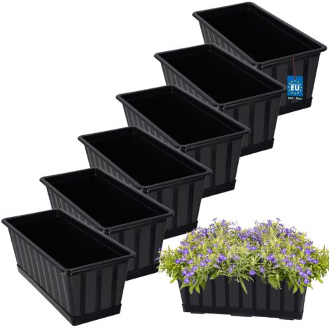 KOTARBAU® Lot de 6 Pot de Fleur Exterieur - Jardinières Exterieur - PVC - 40 x 18 x 14 cm - Anthracite - Jardinière Balcon - Rectangulaire - avec Soucoupe - Bac à Fleurs