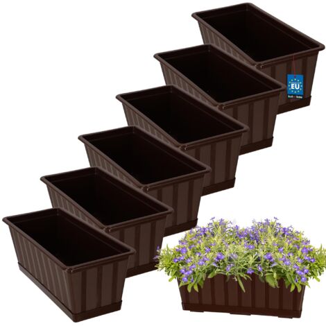KOTARBAU® Lot de 6 Pot de Fleur Exterieur - Jardinières Exterieur - PVC - 40 x 18 x 14 cm - Brun - Jardinière Balcon - Rectangulaire - avec Soucoupe - Bac à Fleurs