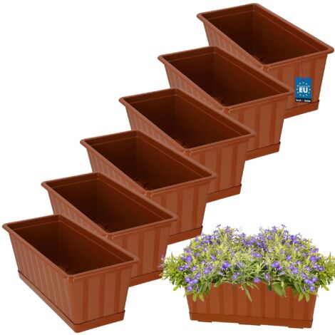 KOTARBAU® Lot de 6  Pot de Fleur Exterieur - Jardinières Exterieur - PVC - 40 x 18 x 14 cm - Terracotta - Jardinière Balcon - Rectangulaire - avec Soucoupe - Bac à Fleurs