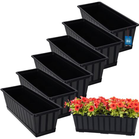 KOTARBAU® Lot de 6 Pot de Fleur Exterieur - Jardinières Exterieur - PVC - 50 x 18 x 14 cm - Anthracite - Jardinière Balcon - Rectangulaire - avec Soucoupe - Bac à Fleurs