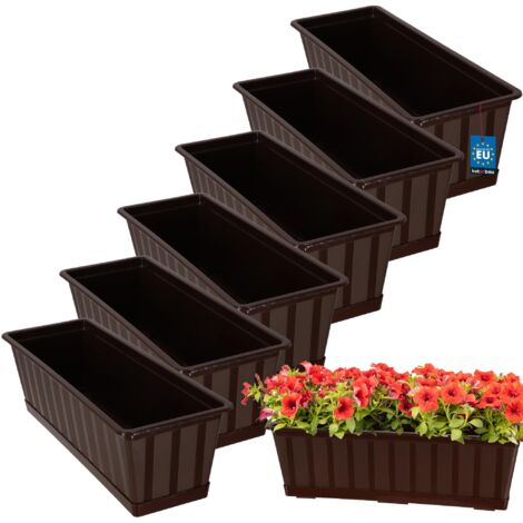 KOTARBAU® Lot de 6 Pot de Fleur Exterieur - Jardinières Exterieur - PVC - 50 x 18 x 14 cm - Brun - Jardinière Balcon - Rectangulaire - avec Soucoupe - Bac à Fleurs