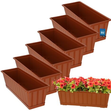 KOTARBAU® Lot de 6 Pot de Fleur Exterieur - Jardinières Exterieur - PVC - 50 x 18 x 14 cm - Terracotta - Jardinière Balcon - Rectangulaire - avec Soucoupe - Bac à Fleurs