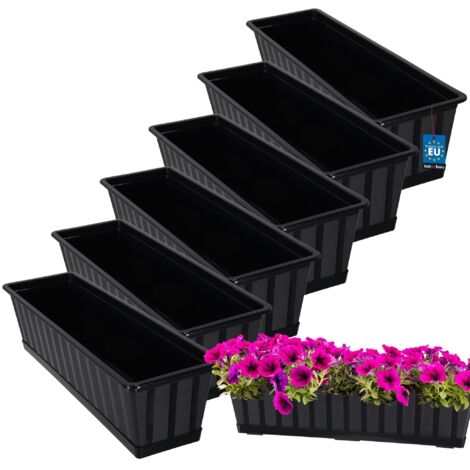KOTARBAU® Lot de 6 Pot de Fleur Exterieur - Jardinières Exterieur - PVC - 60 x 18 x 14 cm - Anthracite - Jardinière Balcon - Rectangulaire - avec Soucoupe - Bac à Fleurs