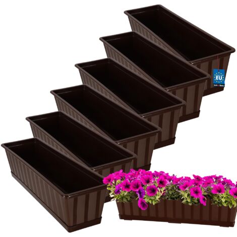KOTARBAU® Lot de 6 Pot de Fleur Exterieur - Jardinières Exterieur - PVC - 60 x 18 x 14 cm - Brun - Jardinière Balcon - Rectangulaire - avec Soucoupe - Bac à Fleurs