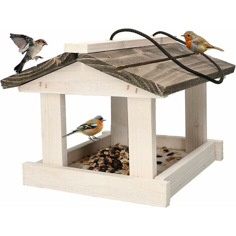 Kotarbau – Mangeoire à oiseaux suspendue en bois naturel – 203x180mm – Résistante aux intempéries – Avec 0,5 kg de nourriture gratuite
