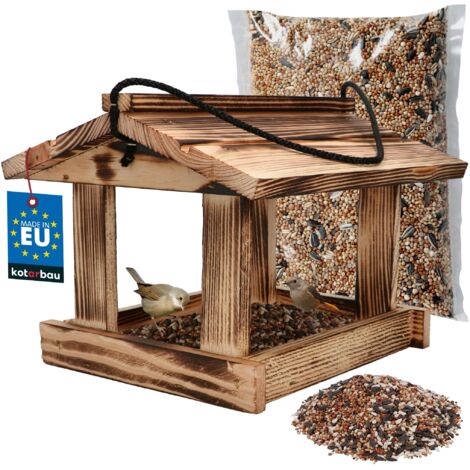 KOTARBAU® Mangeoire Oiseaux À Suspendre - Bois Naturel - 21 x 23,5 cm - Mangeoire Oiseaux Extérieur Bois - Rustique - 0,5 kg Nourriture - Décoration Jardin