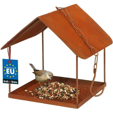 KOTARBAU® Mangeoire Oiseaux Extérieur à Suspendre - Métal - 18x18x20,5 cm - Effet Rouille - Mangeoires pour Oiseaux Sauvages - avec Chaîne et Crochet - Résistante aux Intempéries - Décoration Jardin