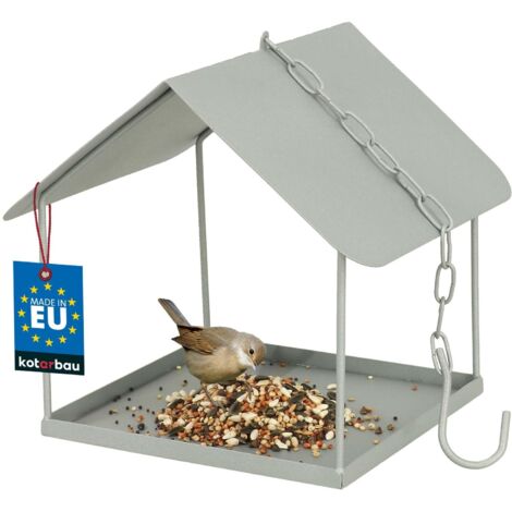 KOTARBAU® Mangeoire Oiseaux Extérieur à Suspendre - Métal - 18x18x20,5 cm - Gris - Mangeoires pour Oiseaux Sauvages - avec Chaîne et Crochet - Résistante aux Intempéries - Décoration Jardin