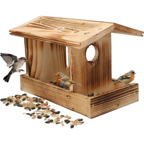 KOTARBAU Mangeoire pour oiseaux en bois brûlé + doublure de 0,5 kg