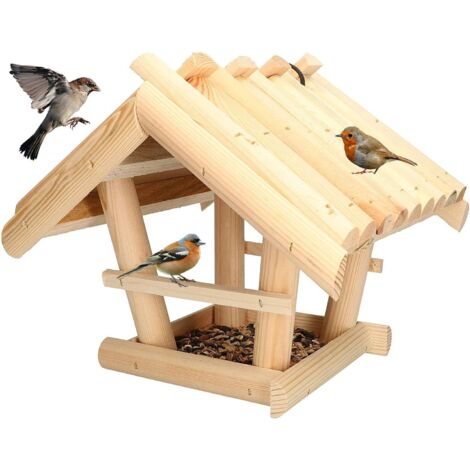 KOTARBAU Mangeoire pour oiseaux en bois naturel non peint à suspendre + doublure de 0,5 kg
