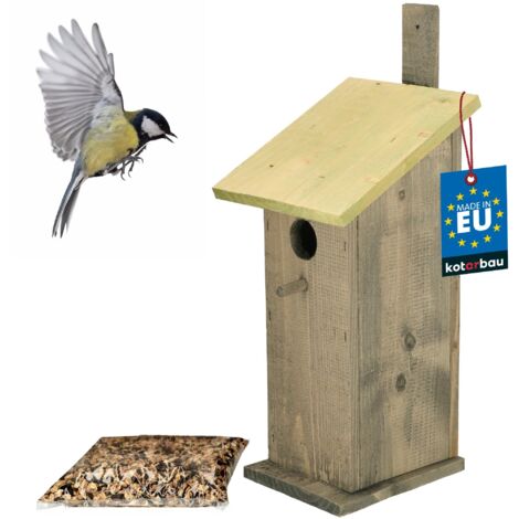 KOTARBAU® Nichoir Oiseaux Exterieur - Bois - 35 x 10 cm - Vert - Cabane Oiseaux Exterieur - Cabane À Oiseau - avec Nourriture 0,5 kg - Nichoirs À Mésanges - Nichoir a Mesange