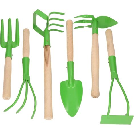 KOTARBAU Outils de jardin - Lot de 6 mini outils de jardinage - Mini Forke Grubber Râteau Pêche Hâche pour l'entretien du jardin Outils de jardin