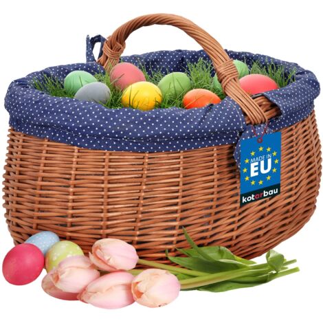 KOTARBAU® Panier en Osier - Avec Anse - 47x31x32 cm - Marron - Panier Champignon - de Récolte - avec Doublure en Tissu Bleu - Alimentaire