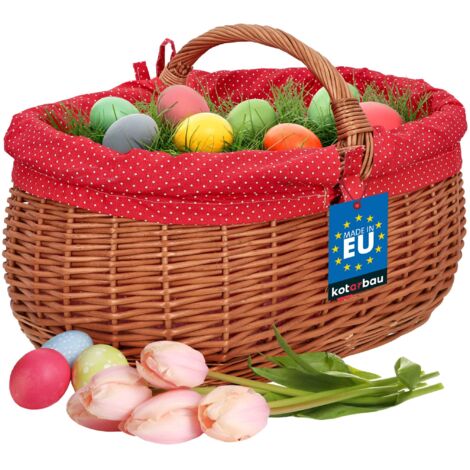 KOTARBAU® Panier en Osier - Avec Anse - 47x31x32 cm - Marron - Panier Champignon - de Récolte - avec Doublure en Tissu Rouge - Alimentaire