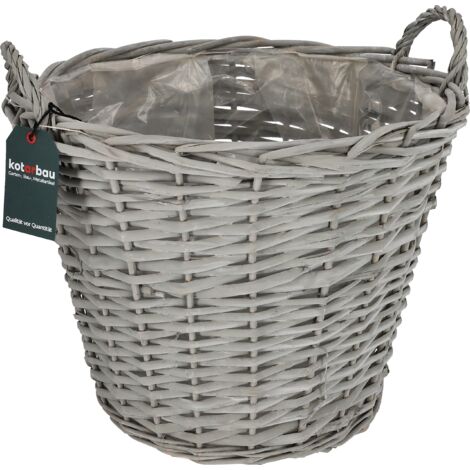 KOTARBAU® Panier Osier - Cache Pot Plante Intérieur - ⌀ 38 cm - Corbeille Osier Ronde - Panier Plante - Pot de Fleur Tressé - Gris - Rustique