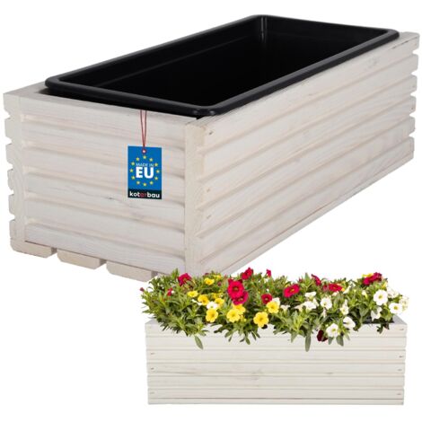 KOTARBAU® Pflanzkasten aus Holz für Terrasse mit Einsatz weiß 44 x 20 cm