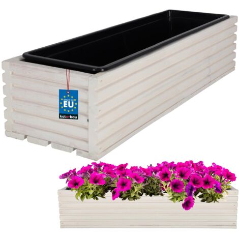 KOTARBAU® Pflanzkasten aus Holz für Terrasse mit Einsatz weiß 64 x 20 cm