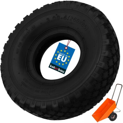 KOTARBAU® Pneu Brouette Chariot - Gomme - 3.00-4 - 2PR - Noir - Pneu de Brouette - pour Diable Remorque - ⌀ 24 cm - Résistant à L’Usure - Stabilité Optimale