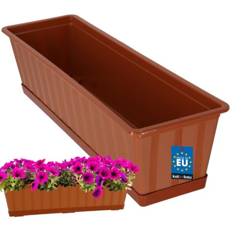 KOTARBAU® Pot de Fleur Exterieur - Jardinières Exterieur - PVC - 60 x 18 x 14 cm - Terracotta - Jardinière Balcon - Rectangulaire - avec Soucoupe - Bac à Fleurs