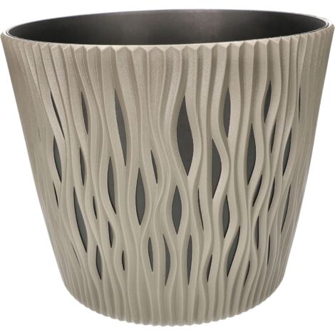 KOTARBAU Pot de Fleurs 225x190 mm Gris Pierre Effet de Vague en 3D Sable du Désert Rond avec Pot Intérieur