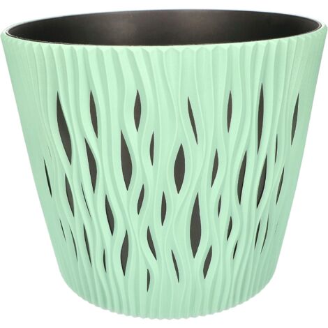KOTARBAU Pot de Fleurs 225x190 mm Vert Sauge Effet de Vague en 3D Sable du Désert Rond avec Pot Intérieur