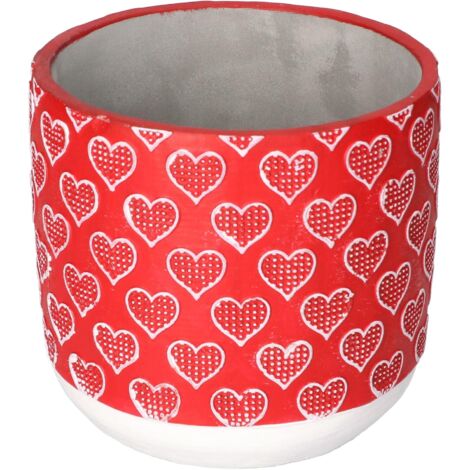 KOTARBAU Pot de fleurs décoratif en béton - Motif cœur - Rouge - Diamètre : 13 cm