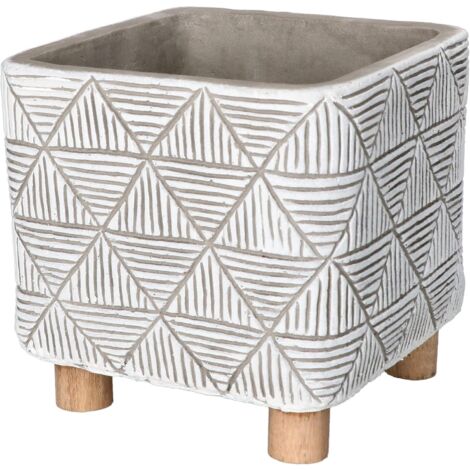 KOTARBAU Pot de fleurs en béton - 13 cm - Pour plantes - En béton décoratif - Support en bois