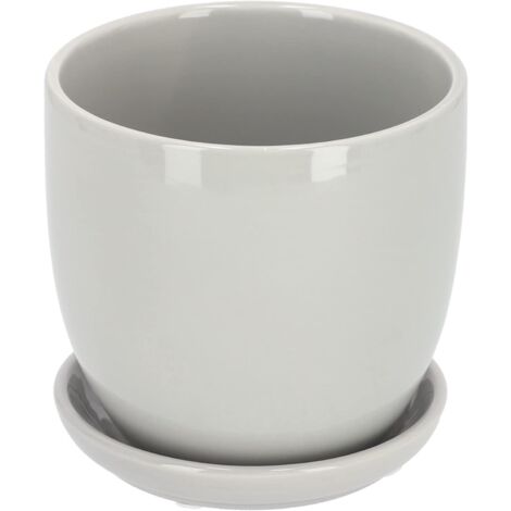 KOTARBAU Pot de fleurs en céramique avec bac d'égouttement Gris 20 cm