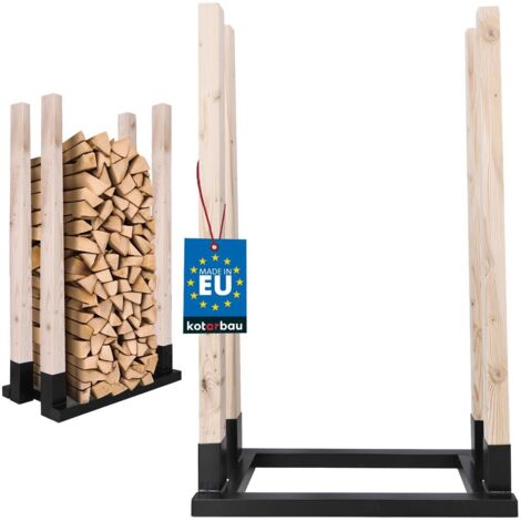 KOTARBAU® Range Bûche Intérieur - Acier Revêtu Poudre & Bois - 81,5 x 32 x 122 cm - Noir - Porte Buche - Support Bois De Chauffage Intérieur - Décoratif - Résistant - Compact