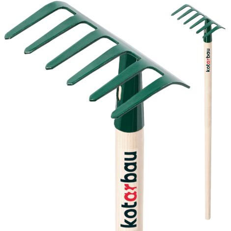 KOTARBAU® Rateau a Feuille - 11,5 cm - Rateau Jardin - Acier - 105 cm - Vert - Outil pour Massifs de Fleurs - avec Manche en Bois - 6 Dents - Compact - Résistant à L’Humidité