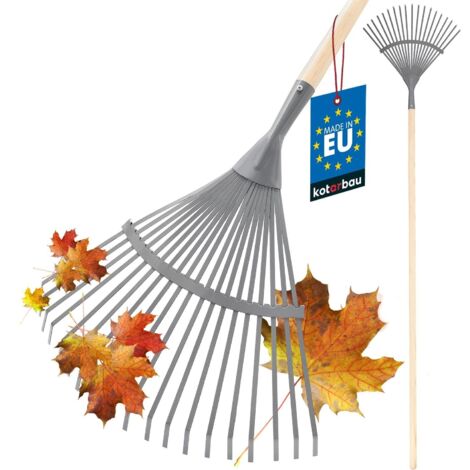 KOTARBAU® Rateau à Feuille - Acier - 41 cm - Râteau Jardin- avec Manche - 187 cm - Ramasse Feuille - Outil Robuste pour Gazon et Feuilles - Gris et Bois Naturel
