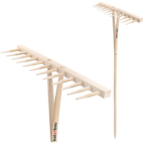 KOTARBAU® Rateau à Feuille - en Bois - 58,5 cm - Rateau Jardin - Naturel - 12 Dents - avec Manche 168 cm - Balai a Gazon - Balai à Feuilles - De Jardinage - Robuste - Durable