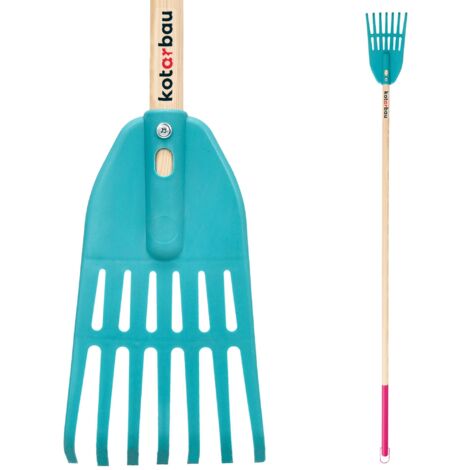 KOTARBAU® Rateau a Feuille - Plastique - 13,5 cm - avec Manche en Bois - 7 Dents - Rateau Jardin - Ramasse Feuille - Balai Gazon - Turquoise