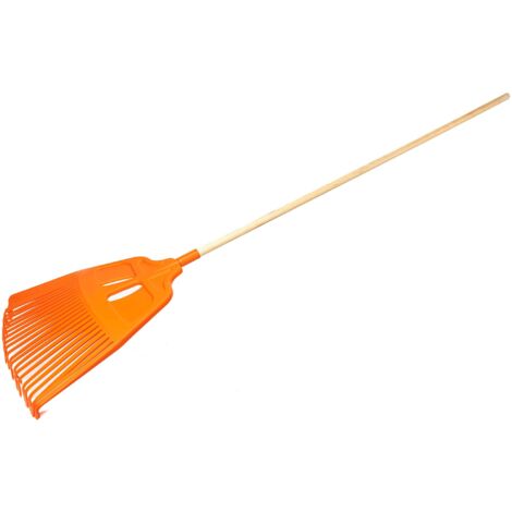 KOTARBAU® Rateau à Feuilles - Plastique - 27 Dents - Orange - avec Manche en Bois - Râteau Jardin - Balai à Gazon - Ramasse Feuilles - Léger - Résistant - Entretien Jardin