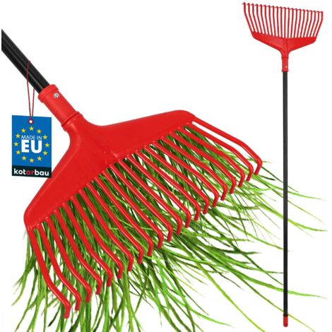 KOTARBAU® Rateau À Feuilles - Plastique - 38 cm -  avec Manche en Aluminium - Extra-Click - Rateau Jardin - Ramasse Feuilles - Léger - Rouge & Noir - Ergonomique