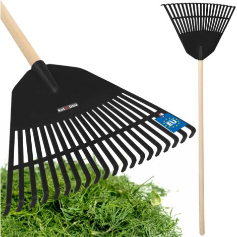 KOTARBAU® Rateau à Feuilles - Plastique - 45 cm - Noir - avec Manche - Râteau Jardin - Balai à Gazon - Ramasse Feuilles - Léger - Résistant - Entretien Jardin