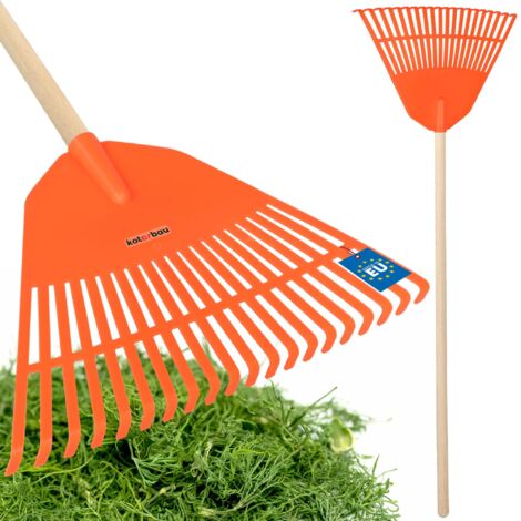 KOTARBAU® Rateau à Feuilles - Plastique - 45 cm - Orange - avec Manche - Râteau Jardin - Balai à Gazon - Ramasse Feuilles - Léger - Résistant - Entretien Jardin
