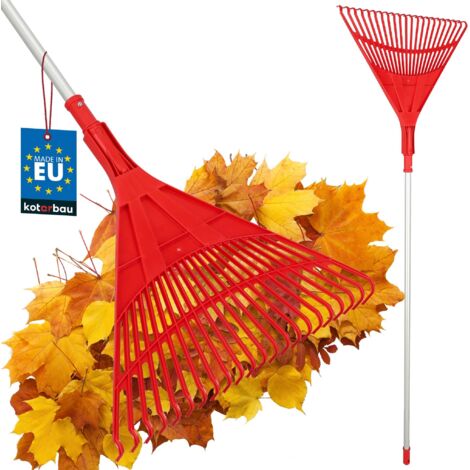 KOTARBAU® Rateau À Feuilles - Plastique - 50 cm - avec Manche en Aluminium - Extra-Click - Rateau Jardin - Ramasse Feuilles - Léger - Rouge & Argenté - Ergonomique