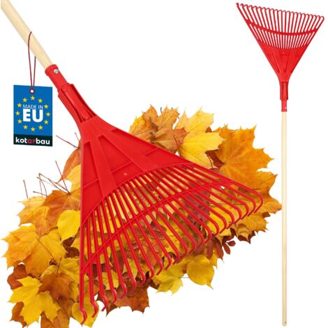 KOTARBAU® Rateau À Feuilles - Plastique - 50 cm - avec Manche en Bois - Extra-Click - Rateau Jardin - Ramasse Feuilles - Léger - Rouge & Bois Verni - Ergonomique