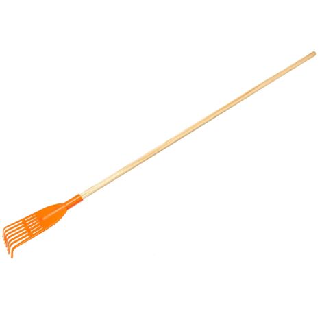 KOTARBAU® Rateau à Feuilles - Plastique - 7 Dents - Orange - avec Manche en Bois - Râteau Jardin - Balai à Gazon - Ramasse Feuilles - Léger - Résistant - Entretien Jardin
