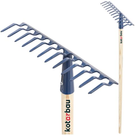 KOTARBAU® Rateau à Feuilles - Rateau Jardin - Acier - 32 cm - Marineblau - avec Manche Bois 132 cm - 12 Dents - Balai a Gazon - Outil Jardinage pour Entretien Pelouse -  Ramasse Feuille