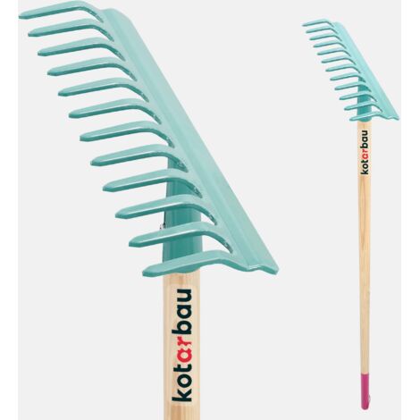 KOTARBAU® Rateau à Feuilles - Rateau Jardin - Acier - 32 cm - Turquoise - avec Manche Bois 135 cm - 12 Dents - Balai a Gazon - Outil Jardinage pour Entretien Pelouse -  Ramasse Feuille