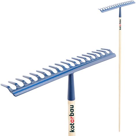 KOTARBAU® Rateau à Feuilles - Rateau Jardin - Acier - 49 cm - Bleu Marine - avec Manche Bois 154 cm - 18 Dents - Balai a Gazon - Outil Jardinage pour Entretien Pelouse -  Ramasse Feuille