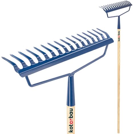KOTARBAU® Rateau à Feuilles - Renforcé - Rateau Jardin - Acier - 43 cm - Bleu Marine - avec Manche Bois 164 cm - 16 Dents - Balai a Gazon - Outil Jardinage pour Entretien Pelouse -  Ramasse Feuille