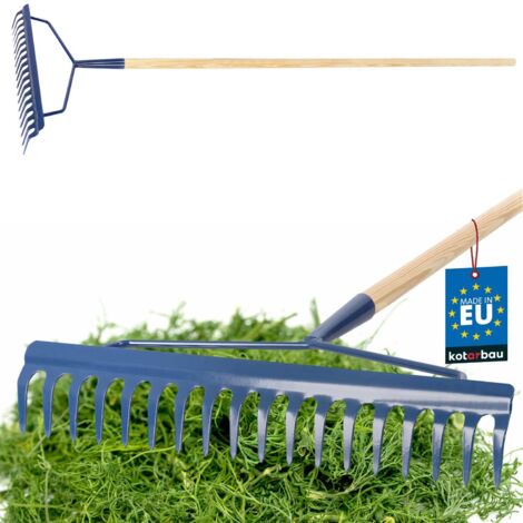 KOTARBAU® Rateau à Feuilles - Renforcé - Rateau Jardin - Acier - 49 cm - Bleu Marine - avec Manche Bois 166 cm - 18 Dents - Balai a Gazon - Outil Jardinage pour Entretien Pelouse -  Ramasse Feuille