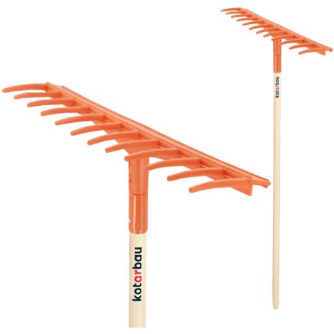 KOTARBAU® Rateau Jardin - Rateau à Feuille - Plastique - 51 cm - 12 Dents - avec Manche en Bois 152 cm - Léger - Balai a Gazon - Ergonomique - Orange